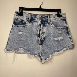 PacSun Vintage High Rise Distressed Denim Shorts Light Wash Button Fly Size 27